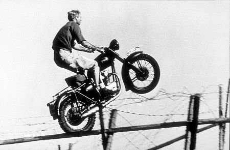 Steve McQueen's Motorcycle jump over barbed wire